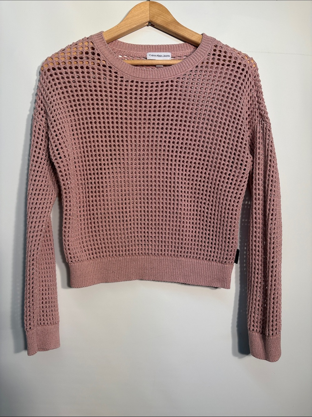 Calvin Klein Jeans Women's Muted Rose Open-Stitch Crewneck Sweater